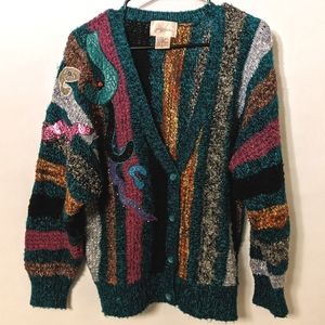 Vintage Mixed Material Applique Cardigan